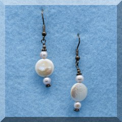 J21. Sterling silver and mother of pearl drop earrings w/2 small beads - $12 